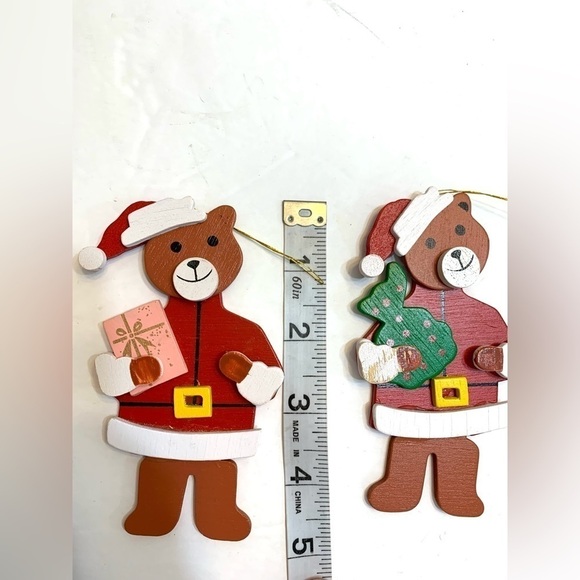 Set of 6 Vintage Wooden Christmas Ornaments Santas, Teddy Bears, Snowmen - Picture 6 of 6